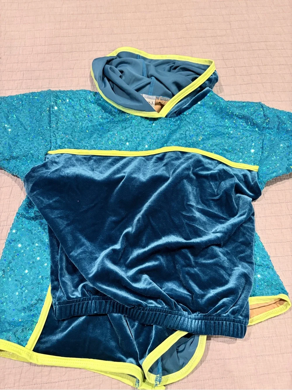 A Wish Come True “It’s Tricky” Dance Costume Set Turquoise Velvet LC